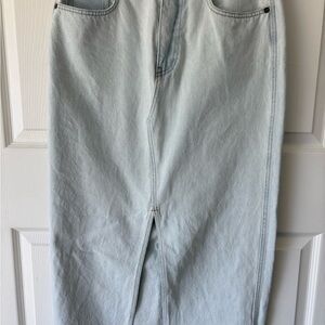 Light Wash Denim Pencil Skirt with Front Slit